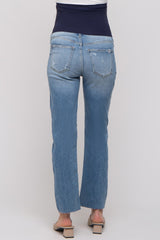 Light Blue Raw Hem Straight Maternity Jeans