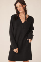 Black V-Neck Oversized Sweater Dress