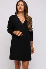 Black V-Neck Oversized Maternity Sweater Dress