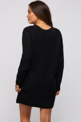 Black V-Neck Oversized Maternity Sweater Dress