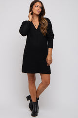 Black V-Neck Oversized Maternity Sweater Dress