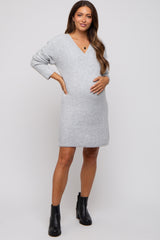 Heather Grey V-Neck Oversized Maternity Sweater Dress