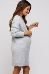 Heather Grey V-Neck Oversized Maternity Sweater Dress