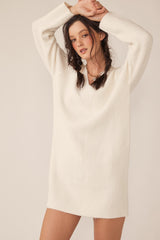 Ivory V-Neck Oversized Maternity Sweater Dress