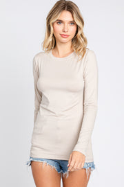 Beige Basic Long Sleeve Top