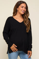 Black Long Sleeve Side Slit Maternity Sweater