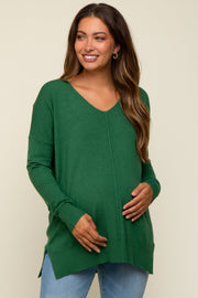 Green Long Sleeve Side Slit Maternity Sweater