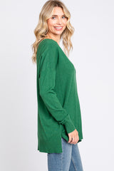 Green Long Sleeve Side Slit Sweater