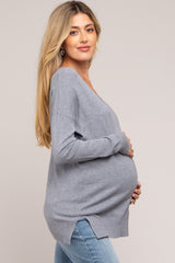 Heather Grey Long Sleeve Side Slit Maternity Sweater