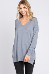 Heather Grey Long Sleeve Side Slit Sweater