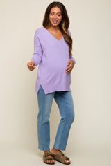 Lavender Long Sleeve Side Slit Maternity Sweater