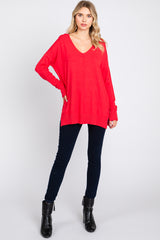 Red Long Sleeve Side Slit Sweater