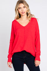 Red Long Sleeve Side Slit Maternity Sweater