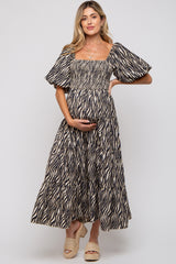 Charcoal Printed Smocked Maternity Maxi Dress