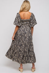 Charcoal Printed Smocked Maternity Maxi Dress