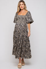 Charcoal Printed Smocked Maternity Maxi Dress