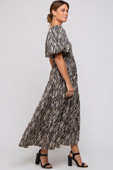 Charcoal Printed Smocked Maxi Dress