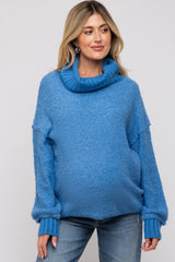 Blue Turtleneck Boucle Maternity Sweater