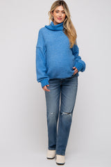 Blue Turtleneck Boucle Maternity Sweater