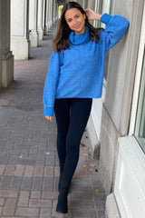 Blue Turtleneck Boucle Sweater