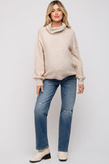 Cream Turtleneck Boucle Maternity Sweater