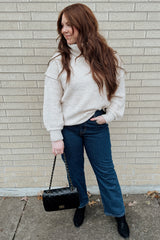 Cream Turtleneck Boucle Sweater