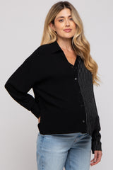 Black Half Stripe Button Down Maternity Top