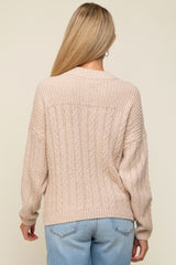 Cream Beige Cable Knit Maternity Sweater