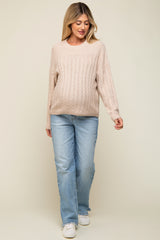 Cream Beige Cable Knit Maternity Sweater