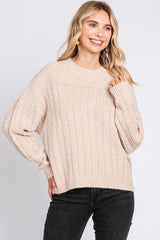 Cream Beige Cable Knit Maternity Sweater