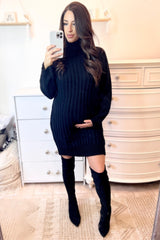 Black Turtleneck Maternity Sweater Dress