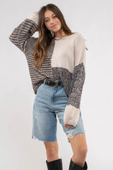 Black Multi Drop Shoulder Colorblock Knit Sweater