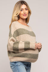 Olive Striped Knit Cropped Maternity Sweater