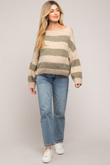 Olive Striped Knit Cropped Maternity Sweater