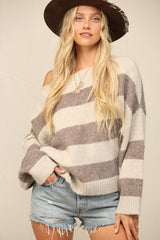 Brown Striped Knit Cropped Maternity Sweater