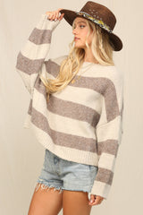 Brown Striped Knit Cropped Sweater