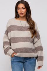 Brown Striped Knit Cropped Maternity Sweater