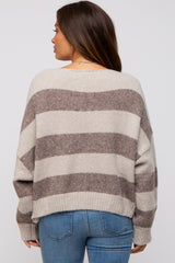 Brown Striped Knit Cropped Maternity Sweater