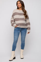 Brown Striped Knit Cropped Maternity Sweater