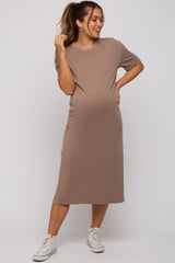 Taupe T-Shirt Maternity Midi Dress