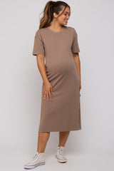 Taupe T-Shirt Maternity Midi Dress