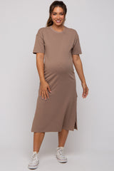 Taupe T-Shirt Maternity Midi Dress