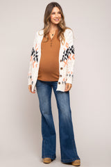 Cream Printed Chunky Cable Knit Maternity Cardigan