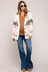 Cream Printed Chunky Cable Knit Maternity Cardigan