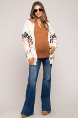 Cream Printed Chunky Cable Knit Maternity Cardigan