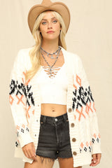 Cream Printed Chunky Cable Knit Cardigan