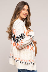 Cream Printed Chunky Cable Knit Maternity Cardigan