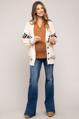 Cream Printed Chunky Cable Knit Maternity Cardigan