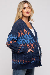 Navy Printed Chunky Cable Knit Maternity Cardigan