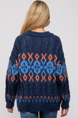 Navy Printed Chunky Cable Knit Maternity Cardigan